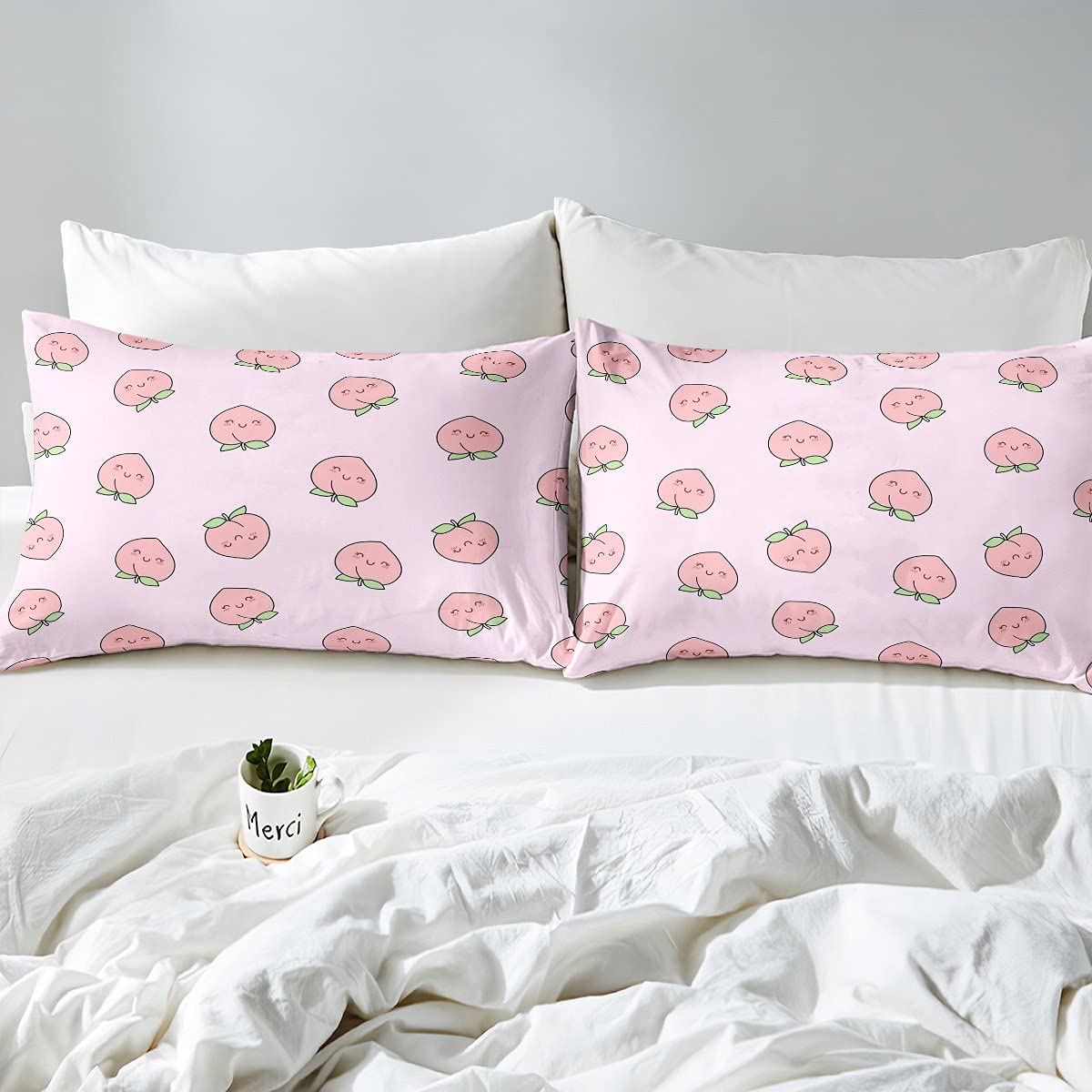 Erosebridal 6 Pieces Peach Bedding Set: Duvet Cover+Fitted Sheet (Full Size)