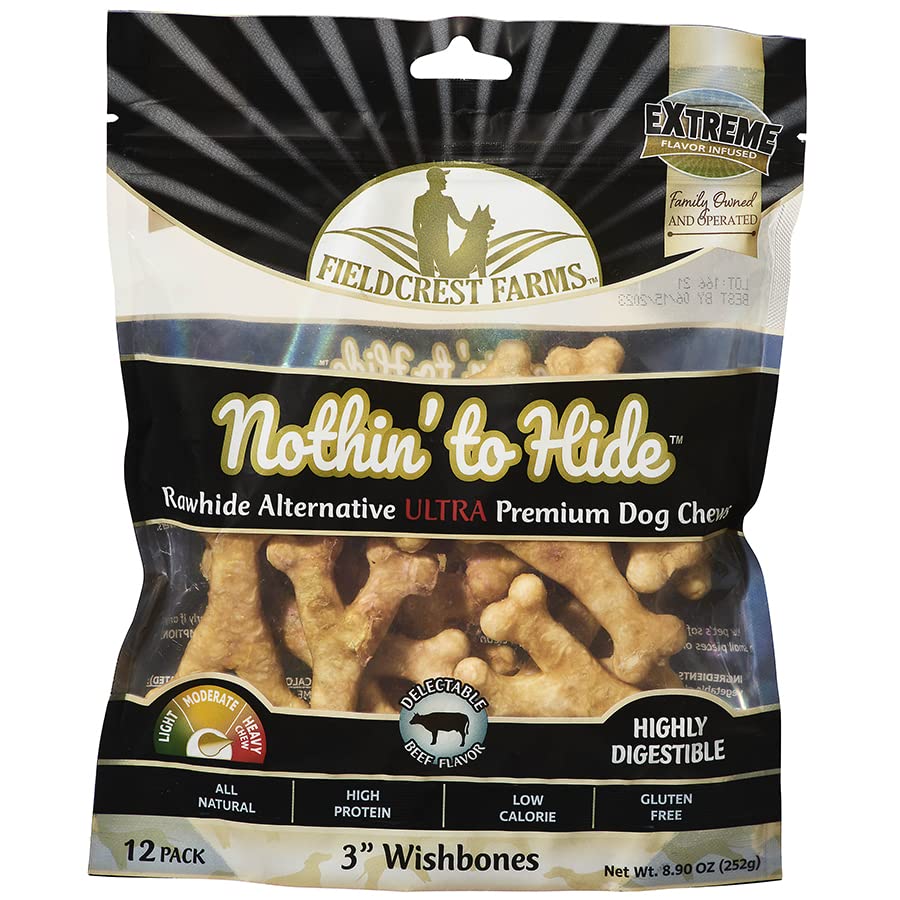 Fieldcrest Farms Nothing to Hide Natural Rawhide Alternative 3'' Wish Bones for Dogs - Digestible Rawhide Free Dog Chews Long Lasting - Bones for Small Dogs - Great for Dental Health 12 Bones