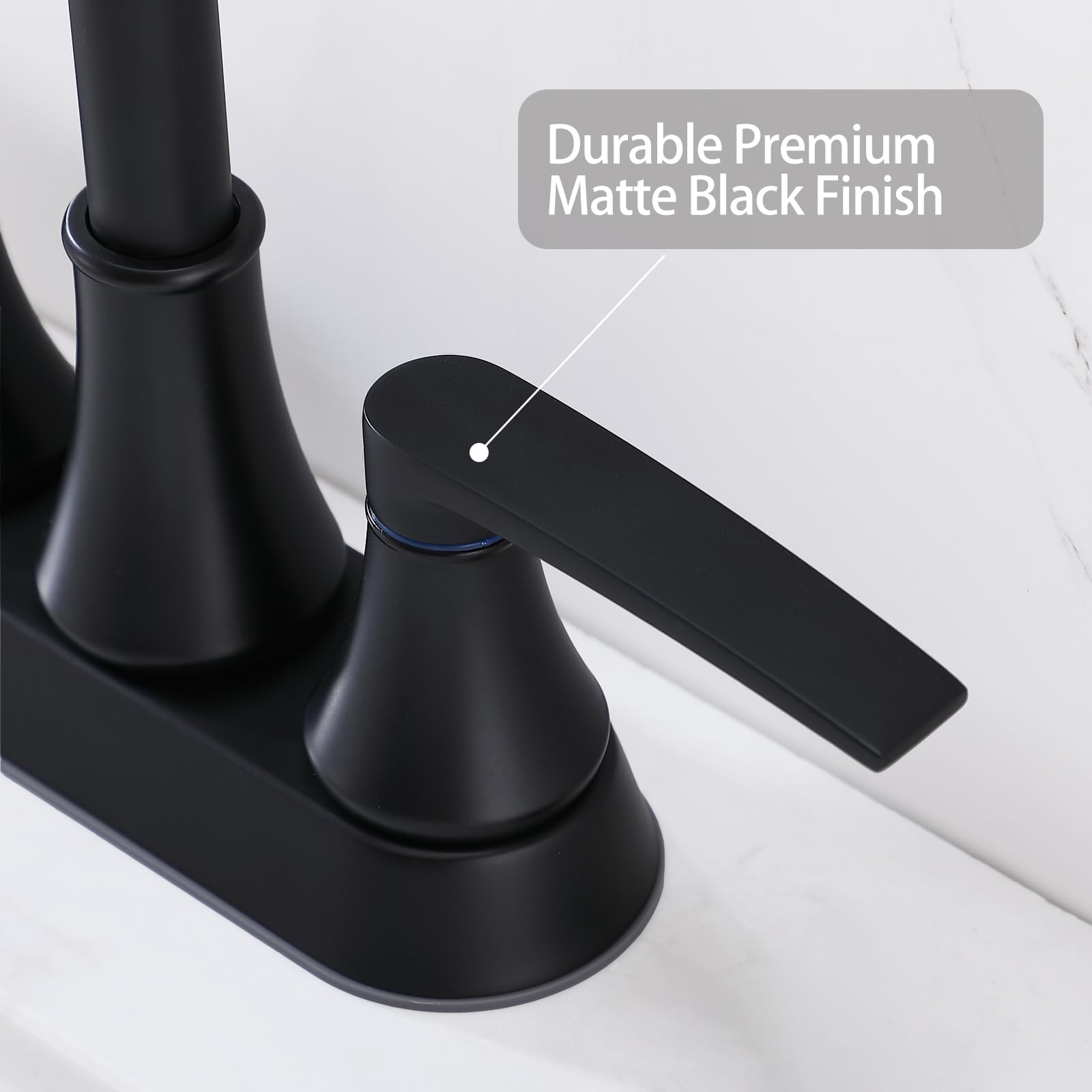 VALISY Lead-Free Matte Black Bathroom Sink Faucet, 2 Handle 4 Inch Centerset Faucet, Modern 360° Swivel High-Arc Spout Bath Lavatory Vanity Faucets for Bathroom Sinks with Pop-up Drain & Water Hoses