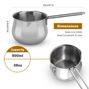 cream Warmer Pot with Pour Spouts, 28oz/800ml Small Pot for Heating Milk,Stainless Steel Small Sauce Milk Pot Measuring Pan, Induction Pot for Chocolate Melting Cheese Baking Pot