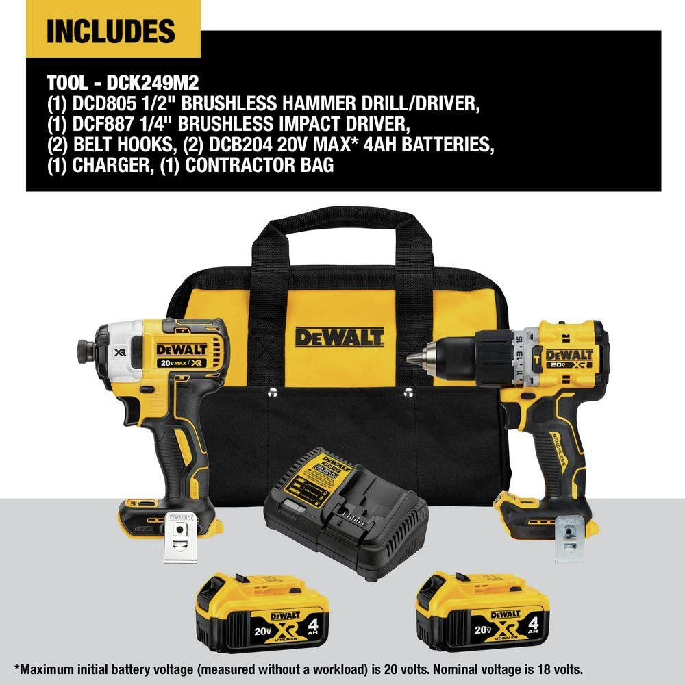 DEWALT 20V MAX XR BRUSHLESS 2 TOOL COMBO KIT (DCK249M2)