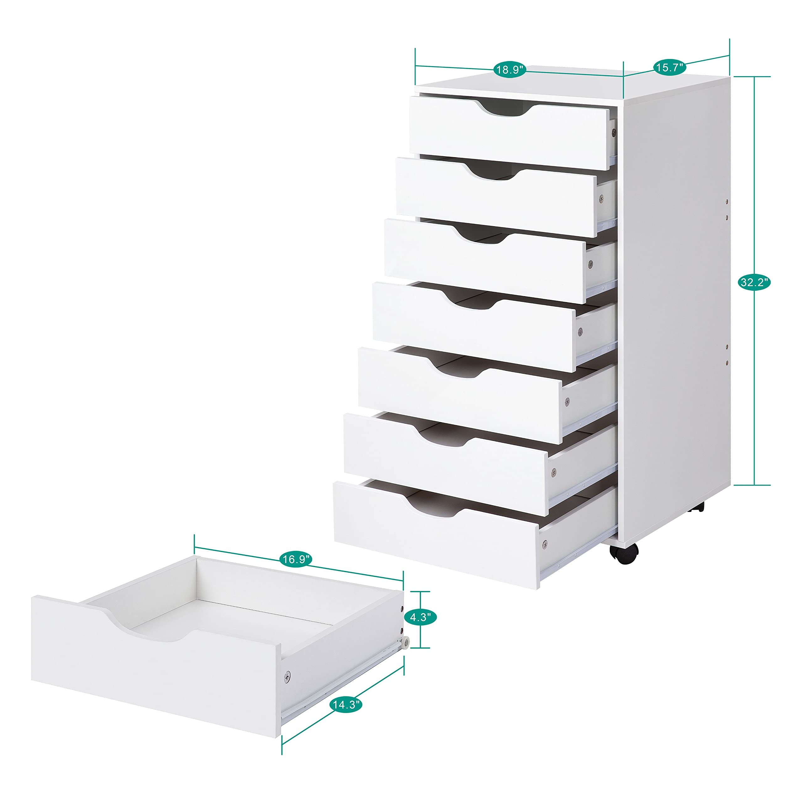 Naomi Home 7-Drawer Unit Craft Storage Cabinet Makeup Organization and Storage Drawers White