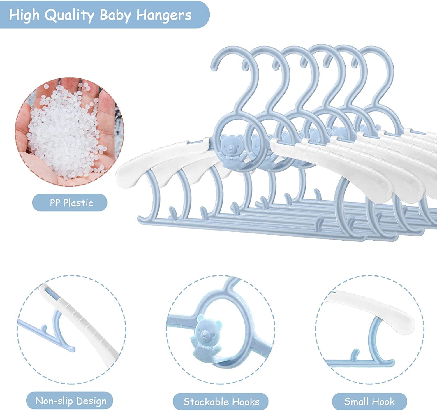 JSF Adjustable Baby Hangers for Baby Girl Boy, 20pcs Toddler Kids Child Nursery Closet Hangers, Non-Slip and Extendable Laundry Infant Hangers for Newborn Clothes (Colourful Bear Hangers)