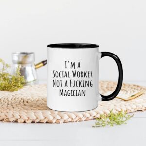 wonwhew YYWUDISHOP - I'm a Social Worker Not a Fucking Magician,Funny Social Worker Birthday Mug,Funny Mug For Social Worker, 11oz Ceramic Coffee Mug/Tea Cup