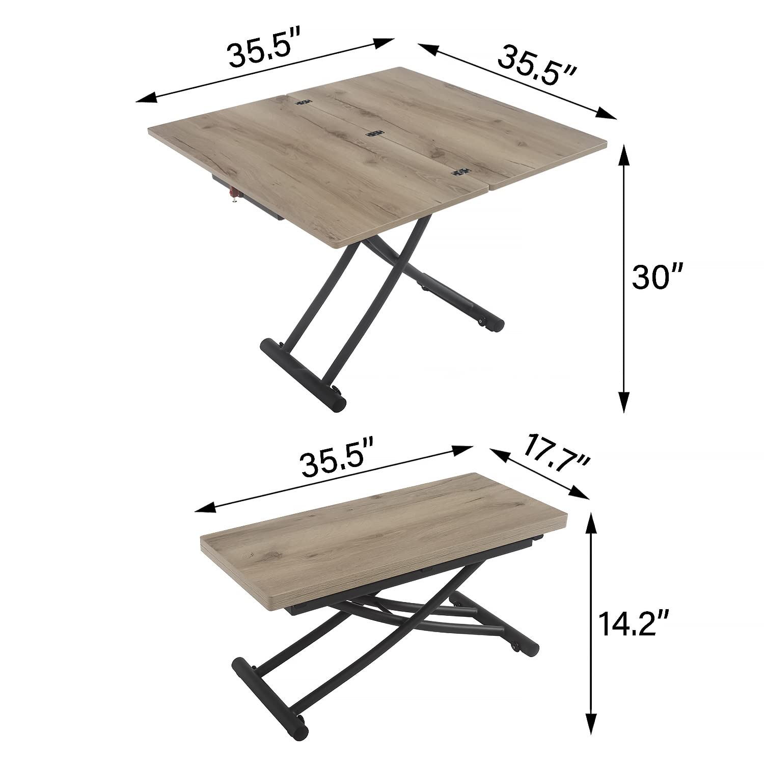 MYSELFLY Dinning Table Folding Metal Lift Bracket, Space Saver, Multi-Functional Transforming Dinner Coffee Table in Room Home Wood Desktop 40x35 Silver