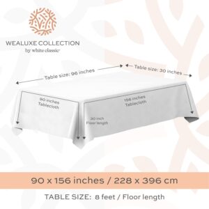 Classic White Tablecloth 90x156 - White Table Clothes for 8 Foot Rectangle Tables, 200 GSM Stain and Wrinkle Resistant Washable Fabric [2 Pack]