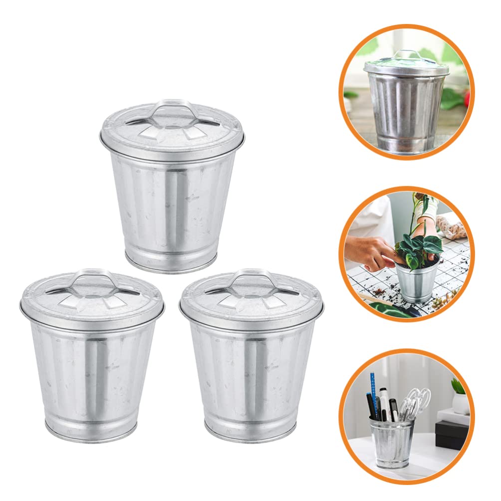 NUOBESTY 3pcs Mini Trash Can Desktop Garbage Bin Iron Garbage Can Pencil Cup Holder Flower Pot Compact Wastebasket for Bathroom Vanity Desktop Tabletop Coffee Table Countertop