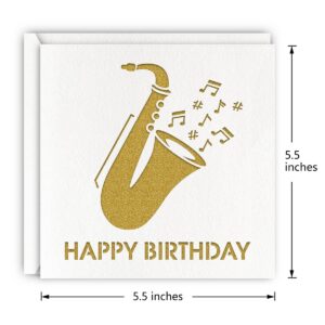 MAGJUCHE Saxophone Jazz birthday card, gold glitter laser cut musical greeting cards for men, women