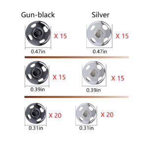 Fuman Forest 100 Sets Sew-on Snap Buttons Metal Snaps Fasteners Press Studs Buttons for Sewing, 8.5 mm,10 mm & 12mm,Black & Silver, (Fuman-034)