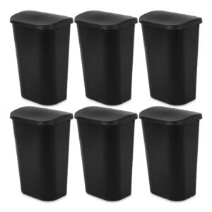 sterilite 11.3 gallon d shape flat side lift top lid wastebasket trash can for kitchen, home office, and garage, or workspace, black (6 pack)