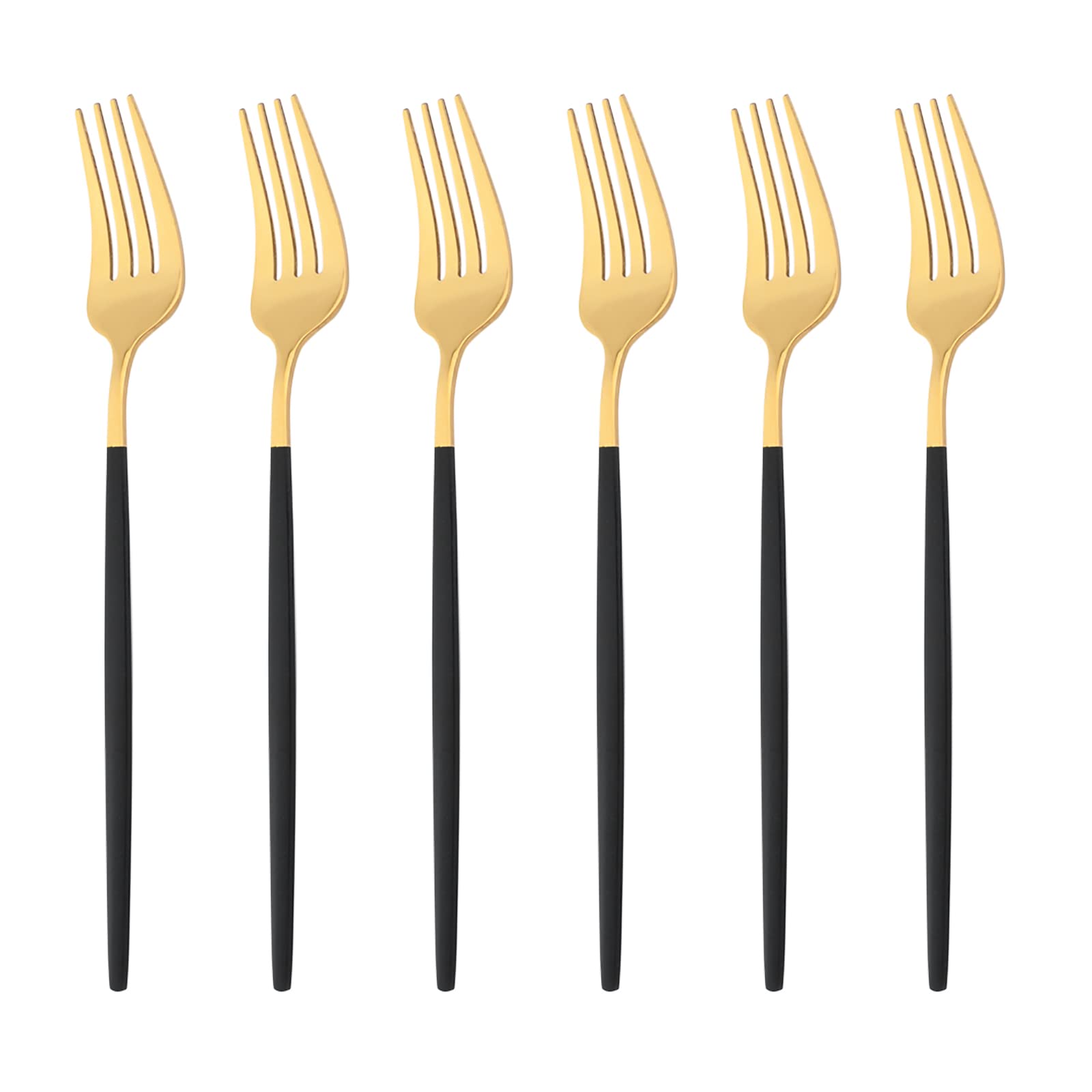 JANKNG 6Pcs Black Gold Dinner Forks 18/0 Stainless Steel Forks Set for Home Kitchen and Restaurant, Mirror Finished, Dishwasher Safe (8.46-Inch, SeT Of 6)