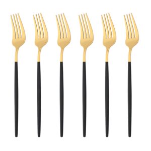 jankng 6pcs black gold dinner forks 18/0 stainless steel forks set for home kitchen and restaurant, mirror finished, dishwasher safe (8.46-inch, set of 6)