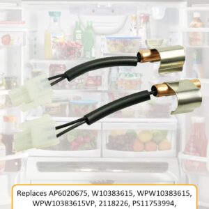 W10383615 Refrigerator Thermistor With Clip Fits for Whirlpool Refrigerator Replaces WPW10383615VP 2118226 PS11753994 AP6020675 2Pack