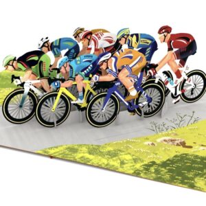 liif bicycle racing cycling 3d greeting pop up fathers day card, birthday card for him, men, dad, cyclist, competitive bicycler, sara miller, retirement card | with message note | size 8 x 6 inch