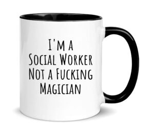 wonwhew yywudishop - i'm a social worker not a fucking magician,funny social worker birthday mug,funny mug for social worker, 11oz ceramic coffee mug/tea cup