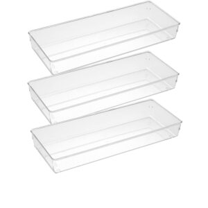 ihomecooker 3 pack clear plastic drawer organizer tray cutlery utensil makeups drawer organizers 15" x 6"