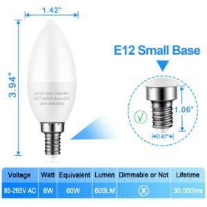 Marxlait 8 Pack E12 Ceiling Fan Light Bulbs, 60W Equivalent, Daylight White 5000K, Small Base LED Candelabra Bulb for Chandelier, Type B LED Bulbs, 120V, Not Dimmable