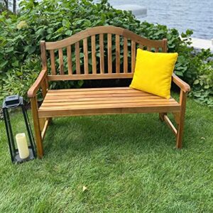 Patio Wise Personalized Foldable Acacia Wood Garden Bench, 4 Foot Indoor/Outdoor Wooden Porch, Patio, & Park Seating, Curved Backrest and Armrest, 48" Wide x 24-3/4" Deep x 41" High, Teak Color