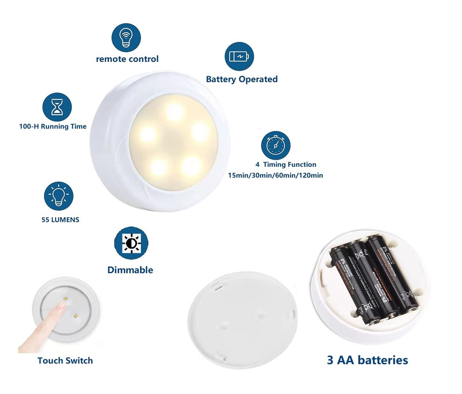 KEFA 2 Packs Battery Operated Light Bulbs No Electricity for Lamps,AA Battery Light Bulb with Remote Control,Battery Powered LED Puck Lights with E26 Screw in for No Hardwired Lighting Fixture