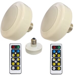 KEFA 2 Packs Battery Operated Light Bulbs No Electricity for Lamps,AA Battery Light Bulb with Remote Control,Battery Powered LED Puck Lights with E26 Screw in for No Hardwired Lighting Fixture