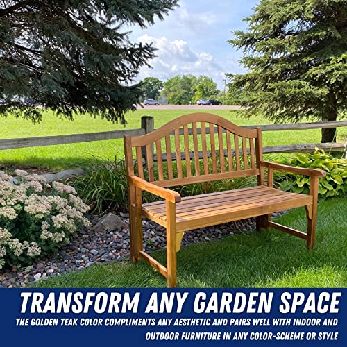 Patio Wise Personalized Foldable Acacia Wood Garden Bench, 4 Foot Indoor/Outdoor Wooden Porch, Patio, & Park Seating, Curved Backrest and Armrest, 48" Wide x 24-3/4" Deep x 41" High, Teak Color