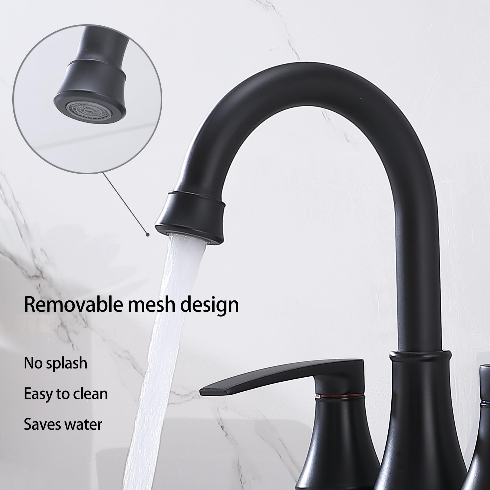 VALISY Lead-Free Matte Black Bathroom Sink Faucet, 2 Handle 4 Inch Centerset Faucet, Modern 360° Swivel High-Arc Spout Bath Lavatory Vanity Faucets for Bathroom Sinks with Pop-up Drain & Water Hoses