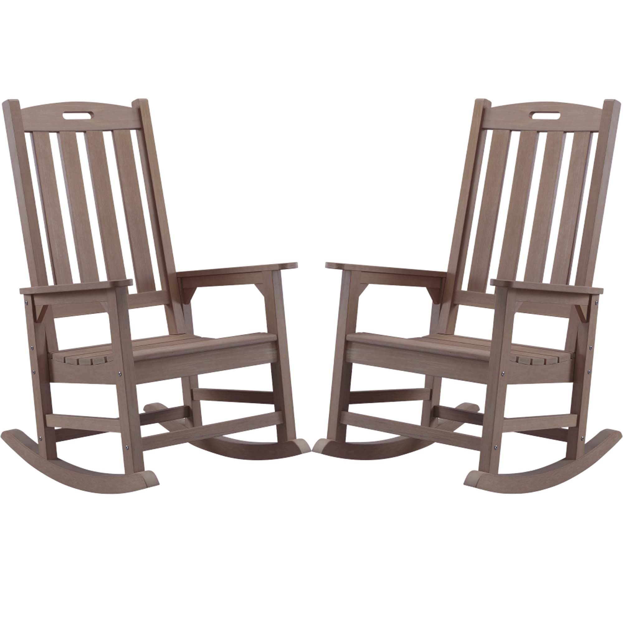 Psilvam Oversized Outdoor Rocking Chair Set of 2, Porch Rocker with 21" Wide Seat and 32" Tall Backrest, Pre-Assembled with Most Components for Effortless Installation (Brown)