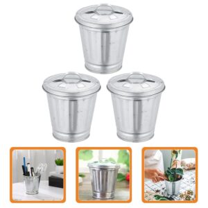 NUOBESTY 3pcs Mini Trash Can Desktop Garbage Bin Iron Garbage Can Pencil Cup Holder Flower Pot Compact Wastebasket for Bathroom Vanity Desktop Tabletop Coffee Table Countertop