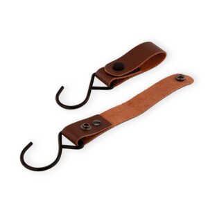 Brute Strength - Leather Straps with Hooks - Cognac - 2X - Full Grain Leather - Mommy Hook - Stroller Clip - Bag Hook - Leather Hooks - Leather s Hooks - Black s Hooks - Similar to S-Hooks