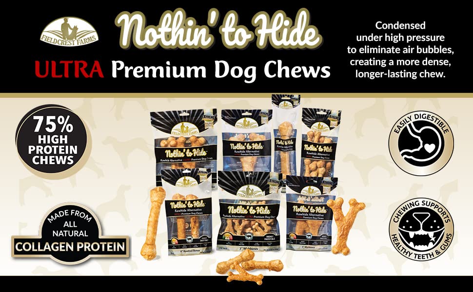 Fieldcrest Farms Nothing to Hide Natural Rawhide Alternative 3'' Wish Bones for Dogs - Digestible Rawhide Free Dog Chews Long Lasting - Bones for Small Dogs - Great for Dental Health 12 Bones