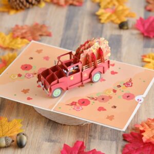 Lovepop Disney's Thanksgiving Pop-Up Card for Her and Him - 3D Holiday Greeting Cards for Boys, Girls, Men, Women - Mickey Mouse Harvest Truck 5" x 7" Pumpkin - Blank Note Card & Envelope Included