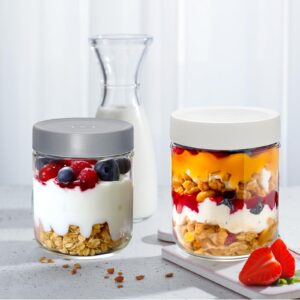 PFUM Convenient Canning Jars Set: 18 oz Glass Overnight Oats Containers 2Pack- Airtight Lids, Mason Jars for Oatmeal, Seed Pudding, Snacks Glass Food Storage Containers (2 white)