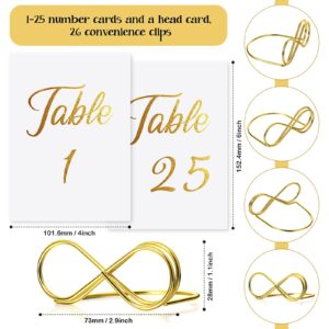 52 Pcs Table Number Sign, 26 Gold Table Numbers Holder Stands, 26 Wedding Table Numbers with Head Table Seating Labels Place Card Holder for Wedding Reception Name Cards for Table Setting