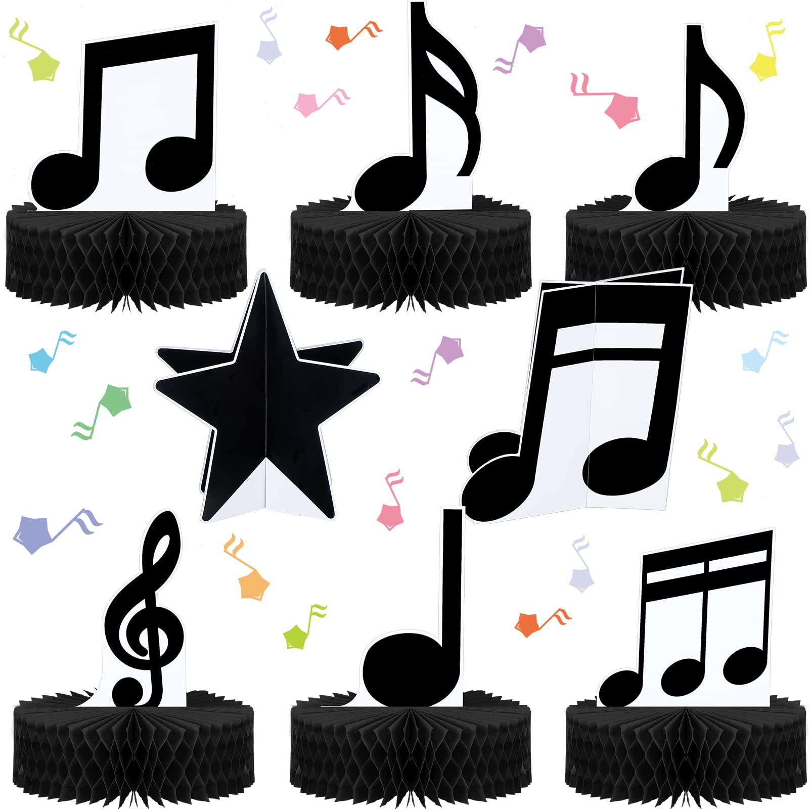 8 Pack Music Notes Honeycomb Centerpieces Musical Party Decorations Music Notes Silhouette Table Toppers Music Party Honeycomb Centerpieces Music Themed Party Decorations for Birthday Baby Shower