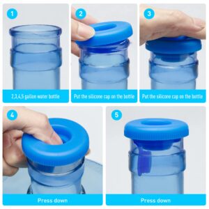 Water Jug Caps 5 Gallon Silicone - Replaceable Strong Sealing no Spill Top Lid Cover 55mm with Hole for Outdoor & Kitchen - Pack by 4