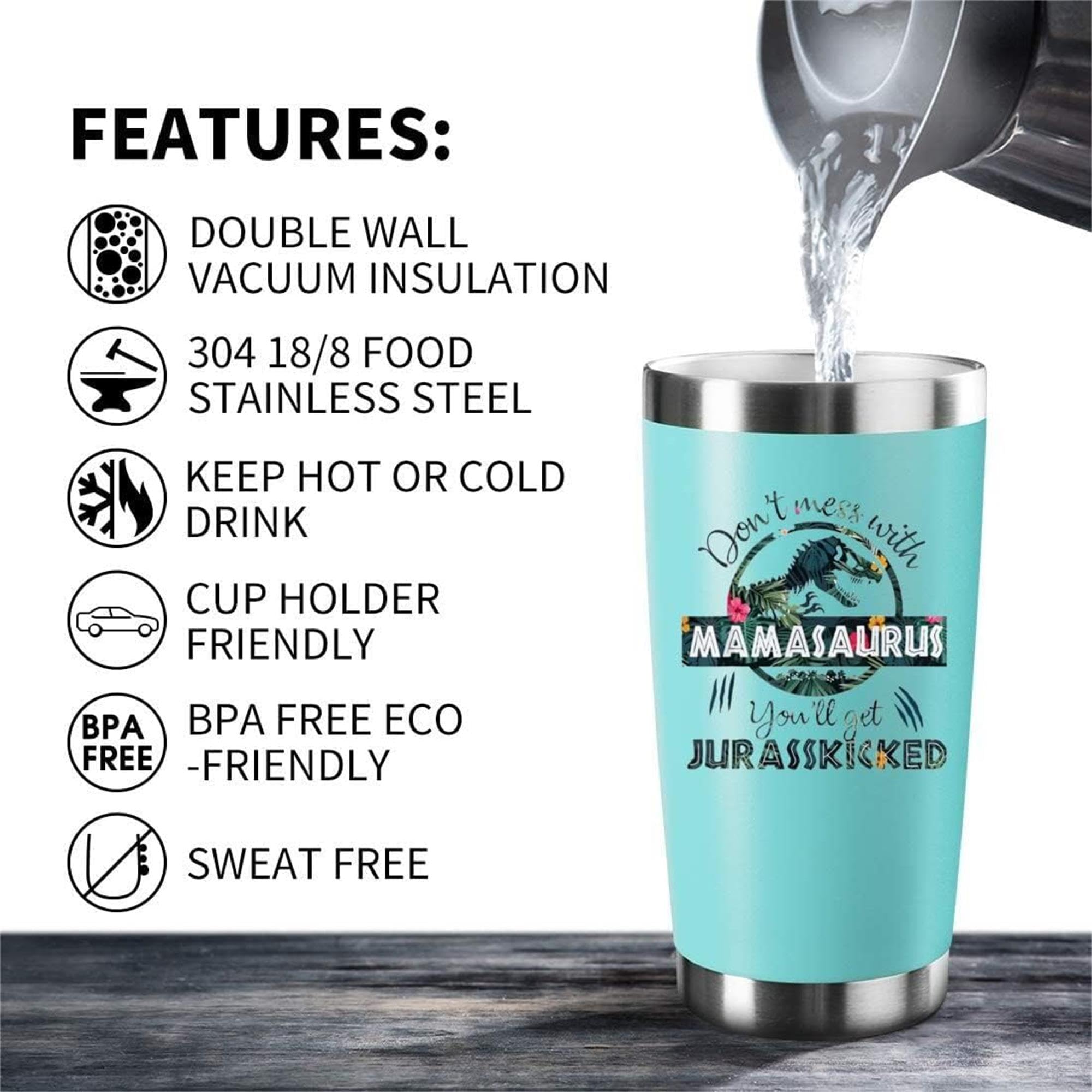 ATHAND Mamasaurus Cup,Tumbler,Mama Water Bottle,Gifts for Mom from Daughter Son Husband- 20 OZ Insulated Tumbler Cups with Lid Straw - Mom Birthday Gifts,Gifts for Best Mom Ever from Daughter Son