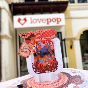 Lovepop Thanksgiving Pop-Up Card for Her and Him - 3D Holiday Greeting for Boys, Girls, Men, Women - Give Thanks Jar 5" x 7" Fox - Blank Note Card & Envelope Included