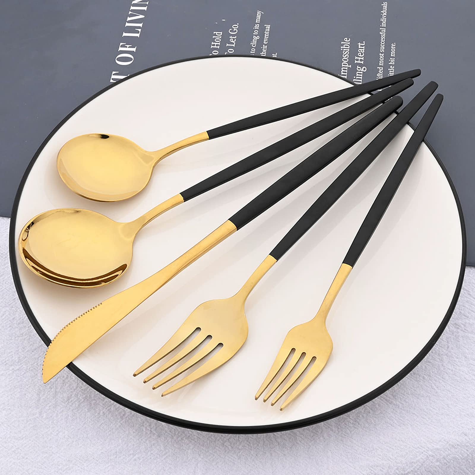 JANKNG 6Pcs Black Gold Dinner Forks 18/0 Stainless Steel Forks Set for Home Kitchen and Restaurant, Mirror Finished, Dishwasher Safe (8.46-Inch, SeT Of 6)