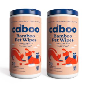 caboo tree free pet wipes for dogs & cats | natural, earth friendly, deodorizing, hypoallergenic cleaning wipes for eyes, ears, paws, & face (unscented, 2 canisters, total of 140 jumbo wipes)