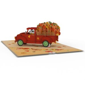 Lovepop Disney's Thanksgiving Pop-Up Card for Her and Him - 3D Holiday Greeting Cards for Boys, Girls, Men, Women - Mickey Mouse Harvest Truck 5" x 7" Pumpkin - Blank Note Card & Envelope Included