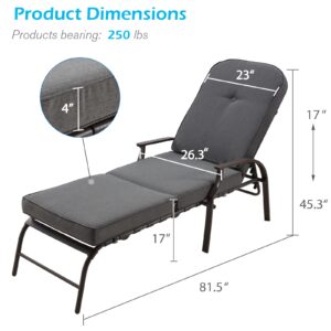 U-MAX Adjustable Outdoor Chaise Lounge Chair Patio Lounge Chair Recliner Furniture with Armrest and Cushion for Deck, Poolside, Backyard （Grey）