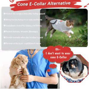 DENTRUN Cat Surgery Anti-Licking Spay Recovery Suit, Cat Small Dog Cone E-Collar Alternative Recovery Shirt After Surgery for Male Female Abdominal Wounds Bandages, Pet Surgical Recovery Snuggly Suit