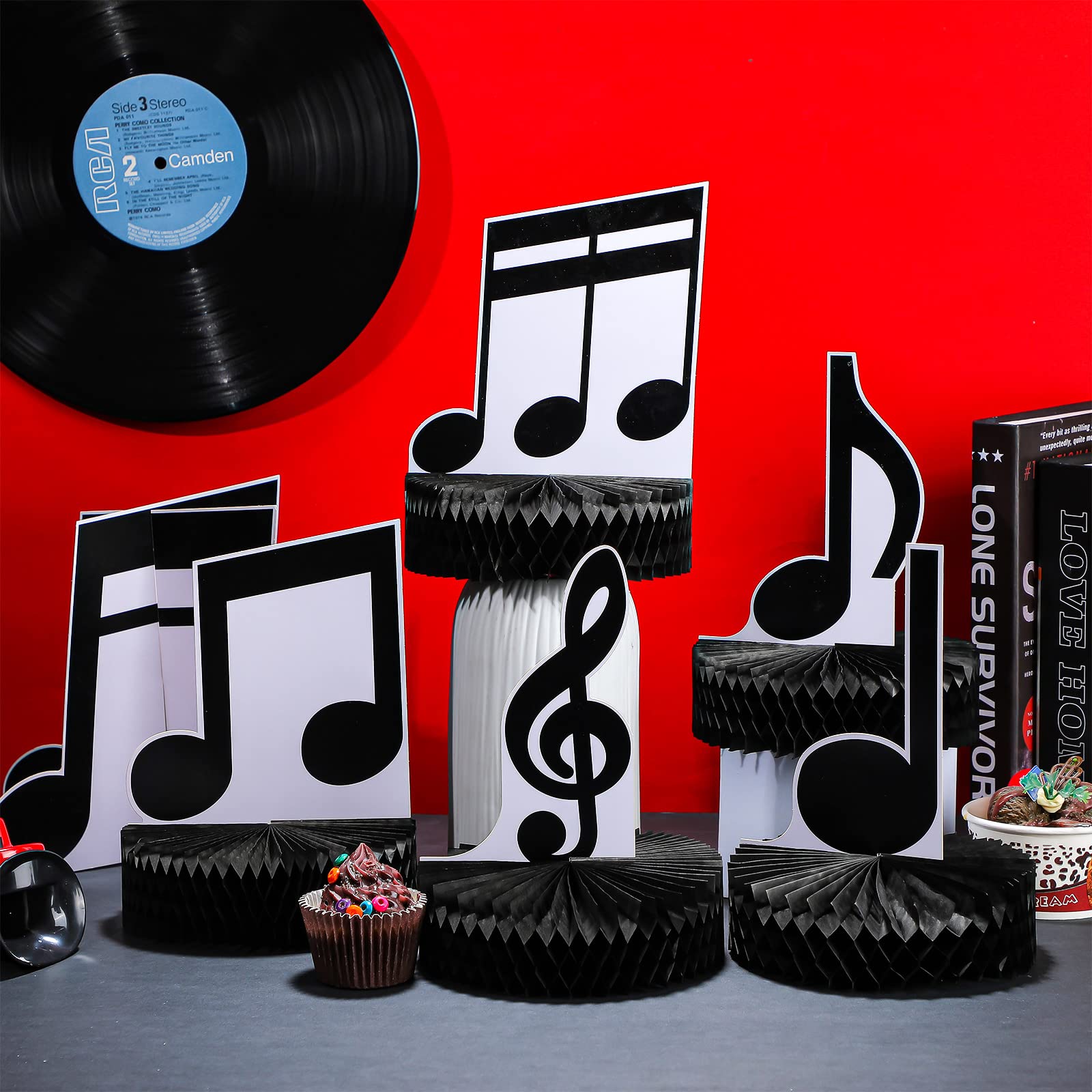 8 Pack Music Notes Honeycomb Centerpieces Musical Party Decorations Music Notes Silhouette Table Toppers Music Party Honeycomb Centerpieces Music Themed Party Decorations for Birthday Baby Shower