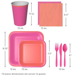 Crayola Color Pop Pink & Peach Orange Party Supplies (12 Dinner Plates, 12 Dessert Plates, 12 Paper Cups, 24 Napkins, 12 Sets of Plastic Cutlery) for Birthdays, Bridal Showers (5CLP1002)