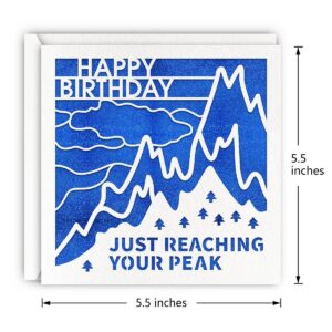 MAGJUCHE Mountain Birthday Card, Blue Glitter Laser Cut Rock Climbing Greeting Card For Men, Women