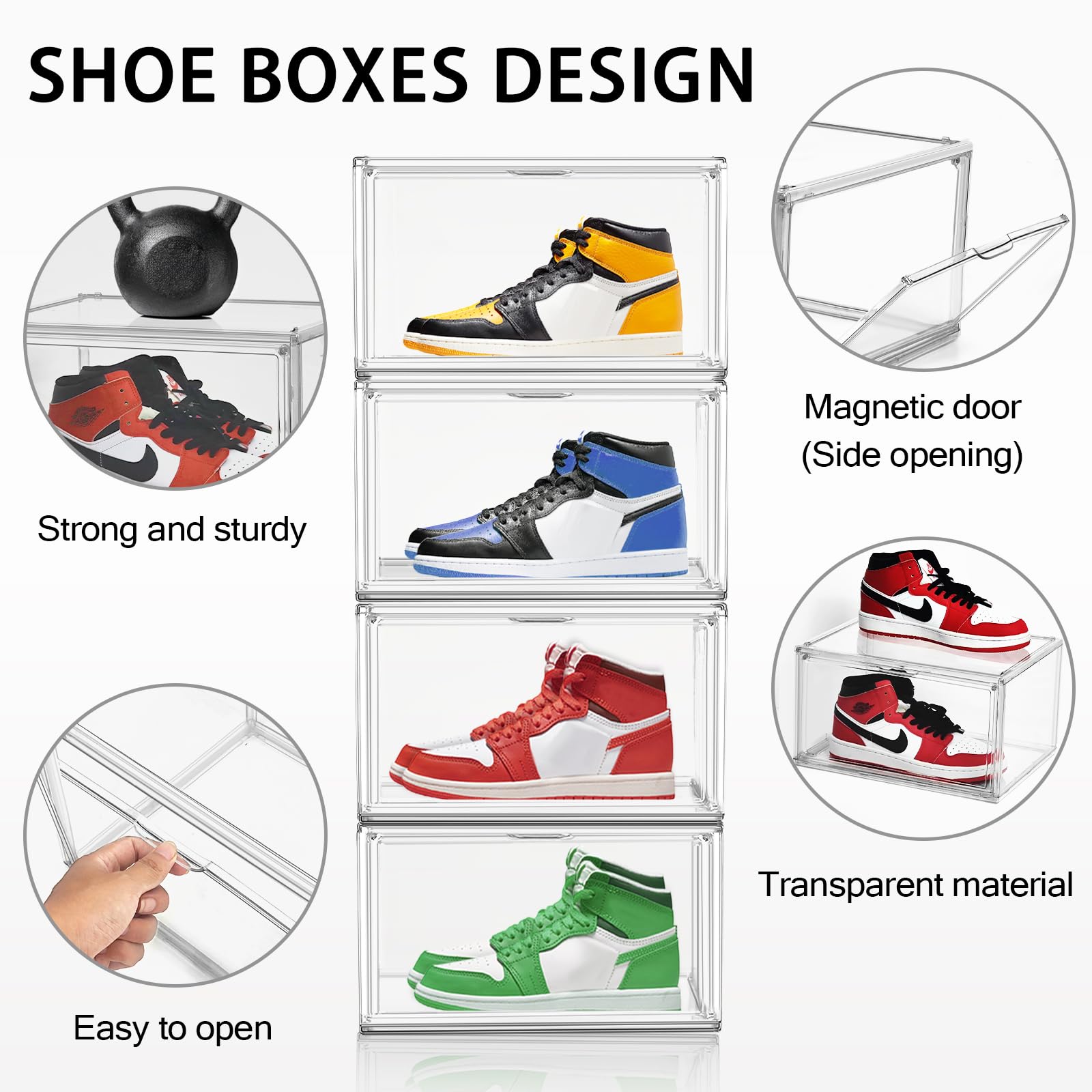 Acrylic Sneaker Shoe Display Case Transparent Sneaker Box Shoe Storage Boxes Clear Plastic Stackable Boot & Shoe Boxes Clear Shoe Organizer Containers with Lids, 1Pack Size 14