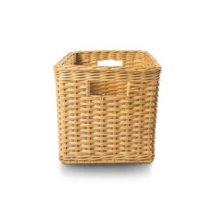 The Basket Lady Tall Rectangular Wicker Storage Basket, Medium, 20 in L x 13 in W x 11 in H, Sandstone