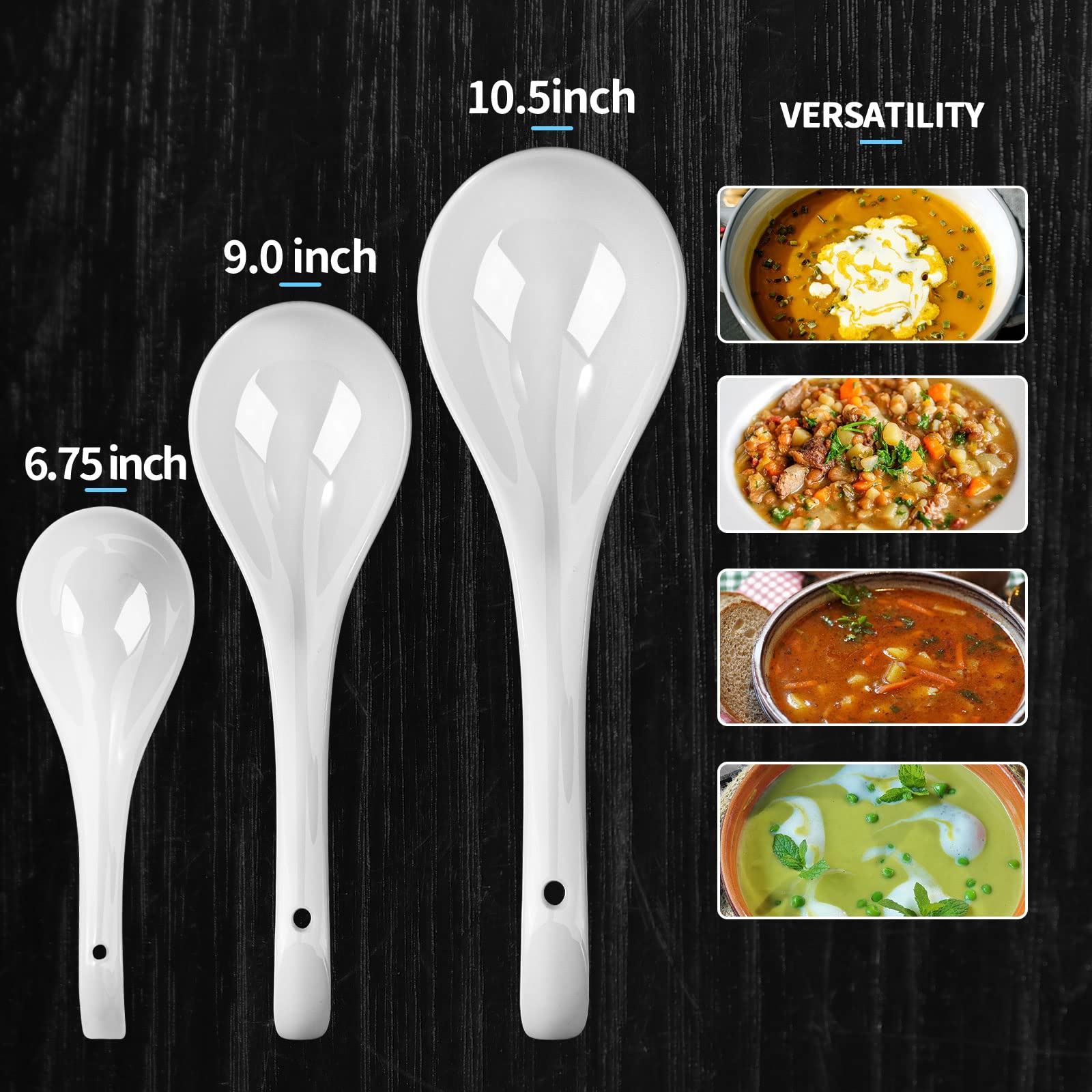 Artena Soup Ladle Set Of 2, 10.5 Inch White Ceramic Ladle Spoon, Ladles For Serving, Big Soup Spoons, Asian Soup Spoons, Chinese Soup Spoons, Long Handle Spoon, Deep Oval Hook Design, Dishwasher Safe