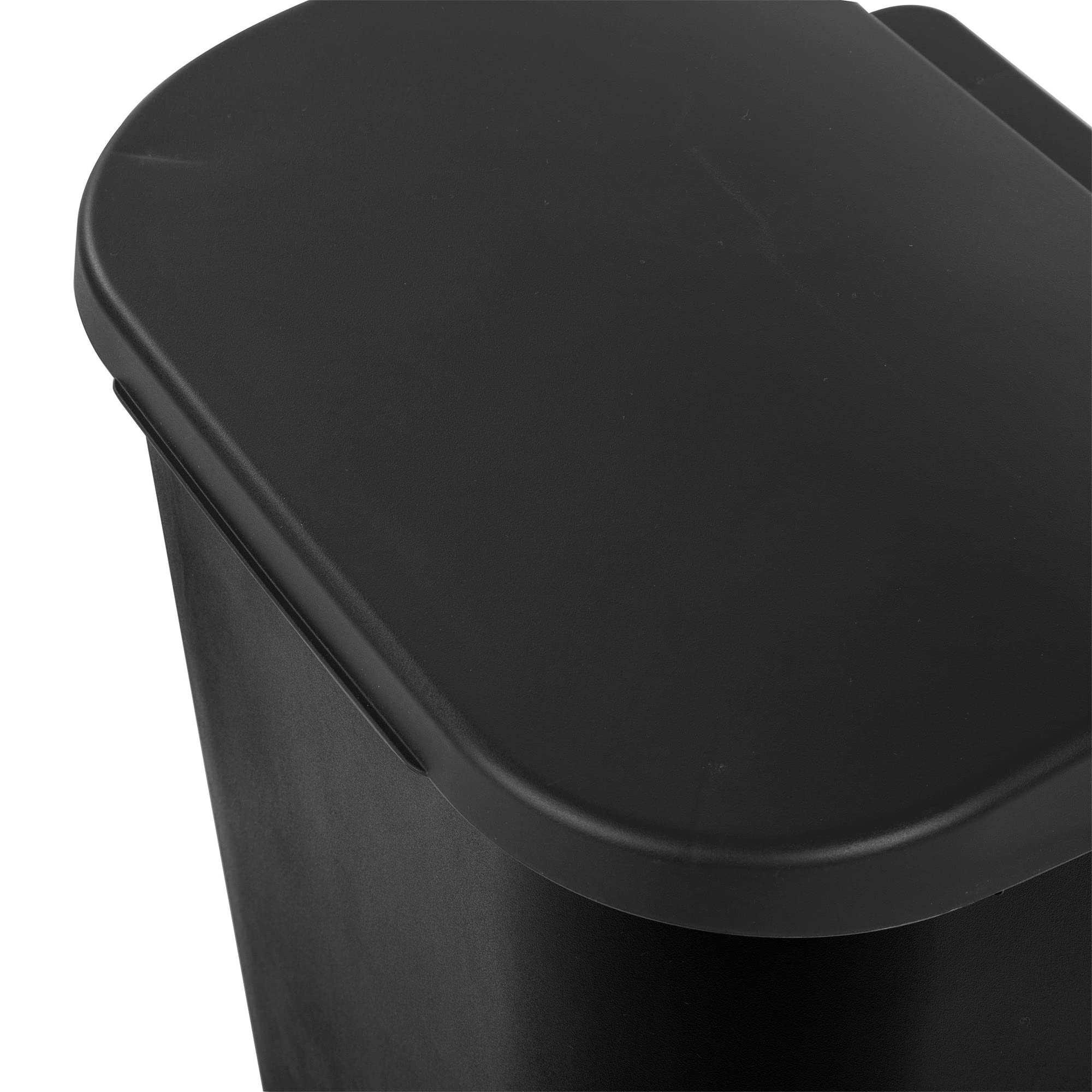 Sterilite 11.3 Gallon D Shape Flat Side Lift Top Lid Wastebasket Trash Can for Kitchen, Home Office, and Garage, or Workspace, Black (6 Pack)