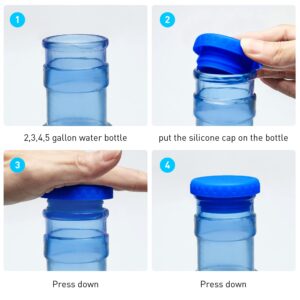 Water Jug Caps 5 Gallon Reusable Silicone - Strong Sealing no Spill Top Lid Cover 55mm Bottles for Outdoor & Kitchen - Pack by 4